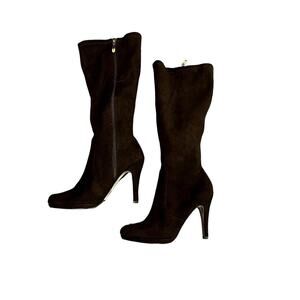 Tahari Claire Espresso Brown Faux Suede Microfiber Knee High Boots Size 7.5